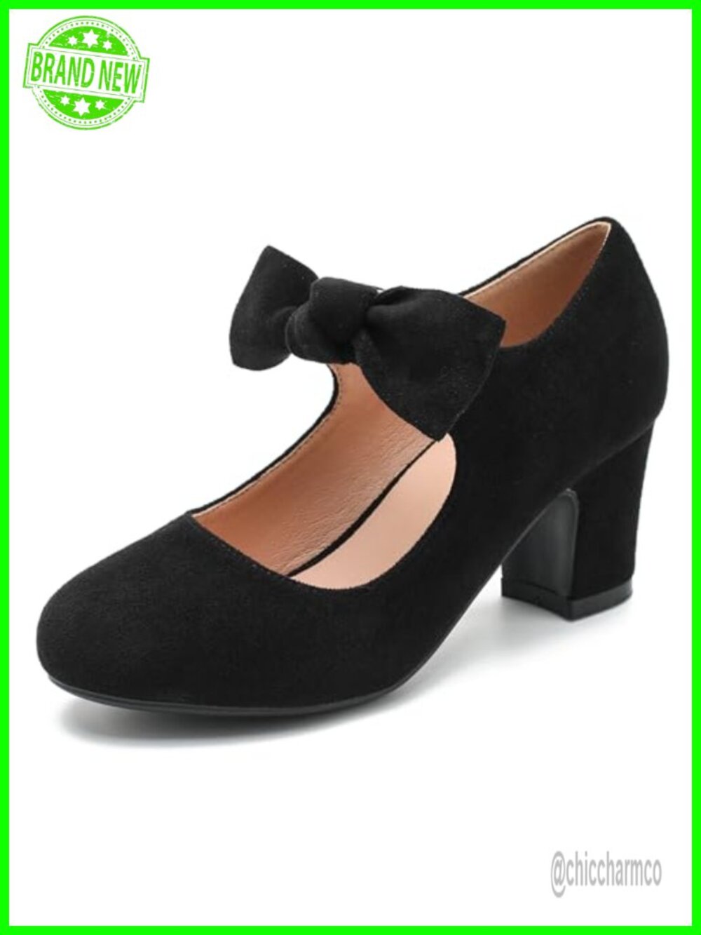 Women's Bow Mary Jane Low Block Chunky Heels Pumps Closed Round Toe Ankle Strap